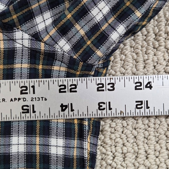Lands' End Plaid Green Flannel Shirt Button Down LS Cotton Blend Men's L - Picture 6 of 7